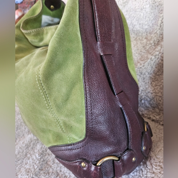 RARE MICHAEL KORS 2008 Grp een Suede Brown Leather XL Hobo bag Vintage purse - Picture 16 of 16
